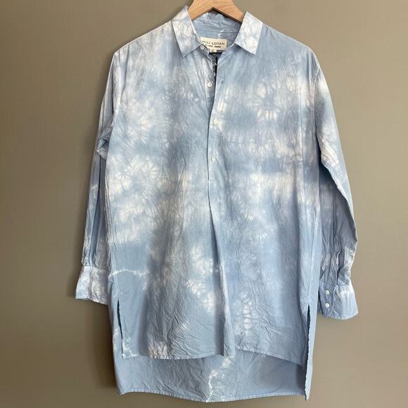 NWT NILI LOTAN Ambrose Tunic Top Blue White Size XS Crinkled Light Blue Tie‎ Dye - Picture 6 of 16